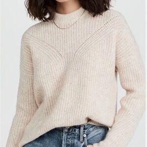 Madewell Women's Belfiore Ribbed Pullover Sweater in Heather Chalk
